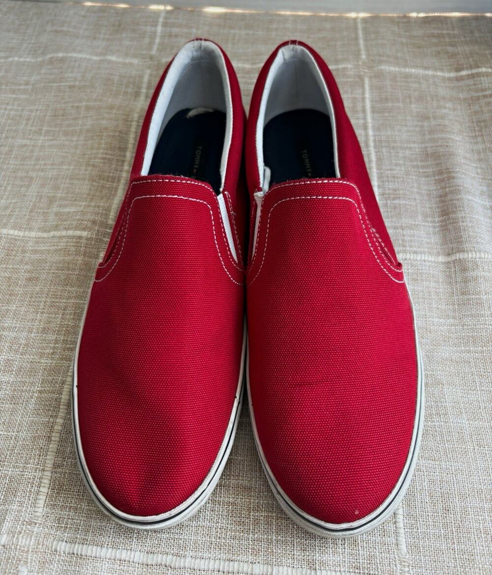 Tommy Hilfiger Mens Red Slip-On Canvas Textile Shoes US 9.5 Logo MPN Beach Coast